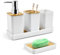 ADERTOS Juego de Accesorios de Baño, 5 PCS Accesorios de Baño de Bambú, Soporte para Cepillo de Dientes, Jabonera, Taza de Cepillo de Dientes, Dispensador de Jabón para Baño Cocina Dormitorio