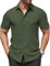 COOFANDY Shirts for Men Short Sleeve Formal Shirt Non Iron Stretchy Shirt Smart Casual Shirts Regular Fit Dark Green M