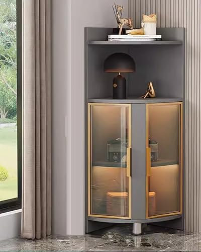 YFWOKSL Vitrine, Eck-Bücherregal aus Glas mit Beleuchtung, freistehendes Curio-Figuren-Organizer-Rack für Schlafzimmer und Büro