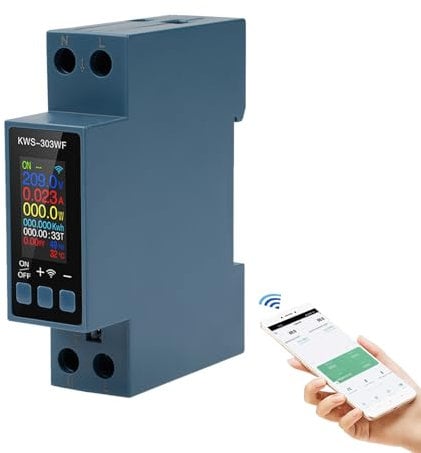 8 in 1 Contatore energia elettrica wifi 40A Stabilizzatore di tensione 220V con sovratensione sovratemperatura sovracorrente e protezione da interruzione di corrente (KWS-303 blu)