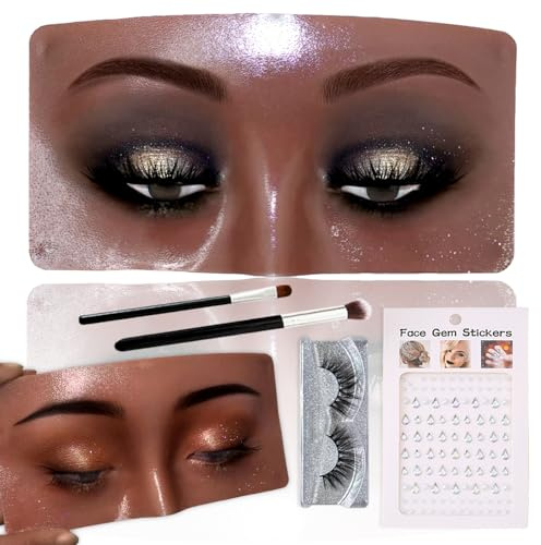 Penubuy Trucco Manichini Viso Kit, Trucco Completo Silicone Pratica per Makeup Artist Essentials, Trucco Pratica Manichino Viso con Set Pennello (Nero, 6,5' x 3,2')