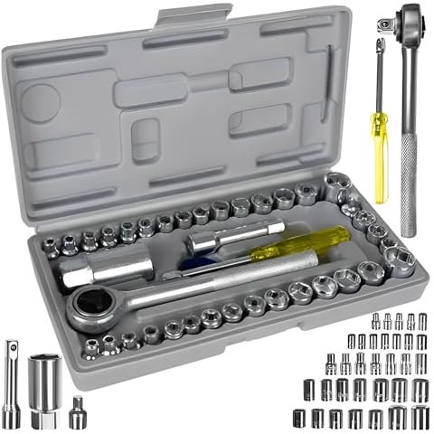 Generico Kit Set Chiavi A Bussola con CRICCHETTO 40 Pezzi GIRAVITE Completo di Valigetta e Prolunga Pratico Per Riparazioni Moto Bicicletta Auto Set di strumenti Bussole