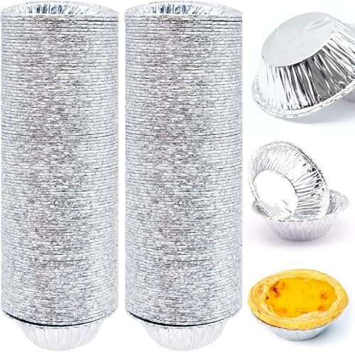 200 Pcs Foil Trays - Tart, Muffin, Bun, and Egg Tart Cases,Pastry Dish Aluminium Mold Cups Cake Molds, Perfect for Baking and Cooking Pastries, Cakes