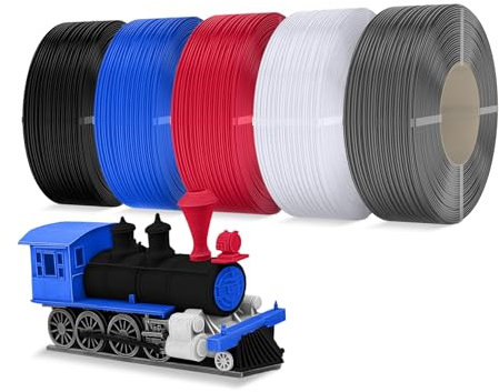 Inslogic Vorgetrocknetes PETG Pro 1.75mm, Hochgeschwindigkeit Matte PETG Pro 3D Druck Filament, Passt für Meisten FDM 3D Drucker, 5kg Nachfüllung (Schwarz+Weiß+Grau+Rot+Blau)