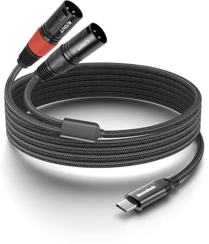 Smithok USB C to 2 XLR Male Stereo Power Amplifier Cable,USB Type C to Dual XLR Male Audio Cable,Mobile Phone USB C Connection Active Speaker, Power Amplifier Audio Cord-6.6Ft(Black)