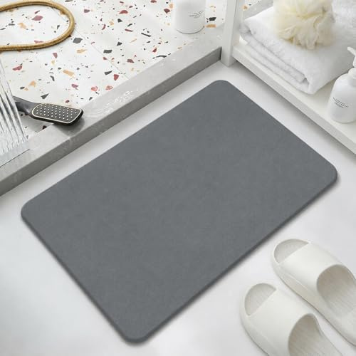 Topzywlc Stone Bath Mat Diatomite Quick Dry Bath Mat Non Slip Anti Mould Absorbent Magic Mat for Bathroom Floor Comes with Non-slip Pad and Sandpaper (Dark gray, 39 * 60 * 0.9cm)