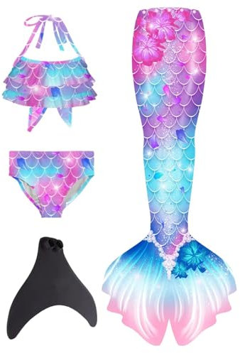 Beichwtd 𝙈eerjung𝙛rauen𝙛losse Mädchen Mit Bikini Set schwimm𝙛lossen Kinder 𝙈eerjung𝙛rau Bikinis Badeanzug Sommer 𝙈eerjung𝙛rauen Bademode Badebekleidung Für 4-13 Jahre, Hellviolett 116
