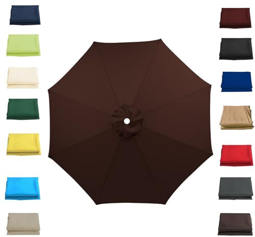 Toldo de Recambio de Sombrilla 2/2.3/2.7/3.0 Metros, Cubierta de Sombrilla de Tela de Repuesto 6/8 Varillas, Protección UV Toldo de Repuesto para Parasol de Poliéster(Café,2.7m/8 Arms)