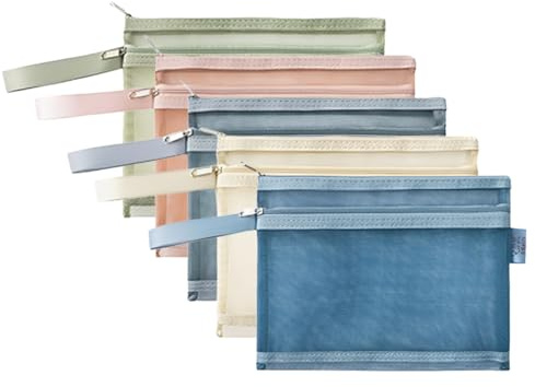 5Pcs A5 Storage Bags, Double-Layer Mesh Zipper Pouches Suitable for Toy Storage, Lego Organizer, Office Supplies, Travel Essentials, 23x18CM in 5 Colors