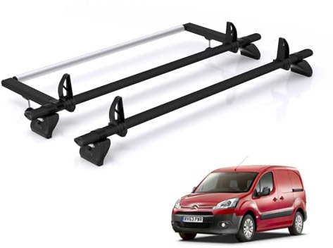 Rhino Roof Rack for Citroen Berlingo (2008-2018) 2x Aluminium Roof Bar & Ladder Roller [Only Fits L1 Wheelbase Models] - Kammbar Black - GA2BA/BR21