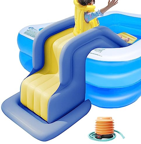 Aufblasbare Wasserrutsche, Kompakte Aufblasbare Pool Rutsche mit Luftpumpe, Wasser Befüllbar Kippsicher Wasserpark-Poolrutschen, für Outdoor Indoor Garten Hinterhof(Blue)