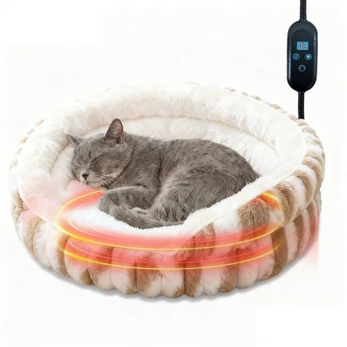 Trovie Beheiztes Katzenbett, Elektrisches Waschbares Haustierbett Für Katzen & Kleine Hunde, Bissfest, Wasserdicht, Beruhigend & Warm Mit Verstellbarem Heizkissen, 50×50×17 cm