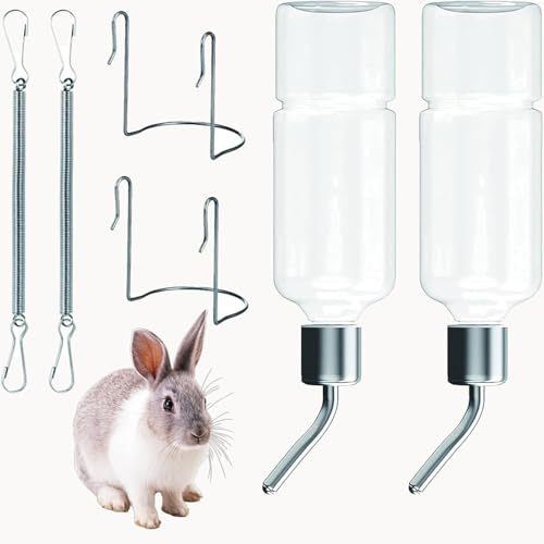 Rabbit Water Bottle,2 PCS 350ml Guinea Pig Water Bottle with Holder for Rabbits,Guinea Pigs,Hamsters & Other Rodents (Hanging Dispenser with Stainless Steel Spout)