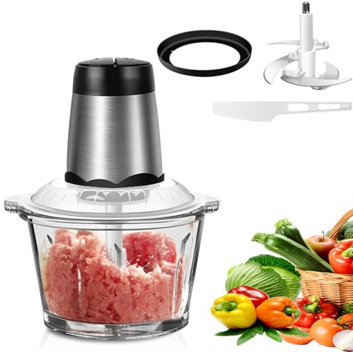 Zerkleinerer Küche Elektrisch, Multizerkleinerer Gemüseschneider, Zwiebelschneider Elektrisch, 2L Zwiebel Zerkleinerer, 300W Multizerkleinerer Fleischwolf mit 4 Klingen für Fleisch,Zwiebeln,Knoblauch