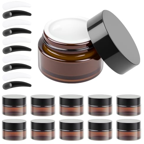 11 Pcs 20ML Petit Pots Vide Cosmétiques, Petits Contenants avec Couvercles en Verre Ambré, Pot d'échantillons de Voyage, Pots à Crèmes, Récipients Pot Vide pour Cosmétiques Lotions + 10 spatules