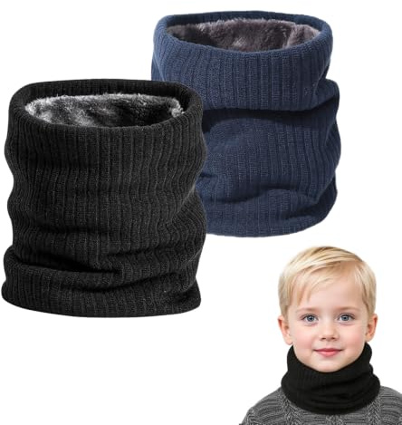 SEFIRST 2 Pièces Tour de Cou pour Enfants, Polaire Cache Cou, Gaiter Masque Cagoule Cache-Cou Hiver écharpe Coupe-Vent Ski Élastique Épais Snood (Noir, Bleu, Taille unique)