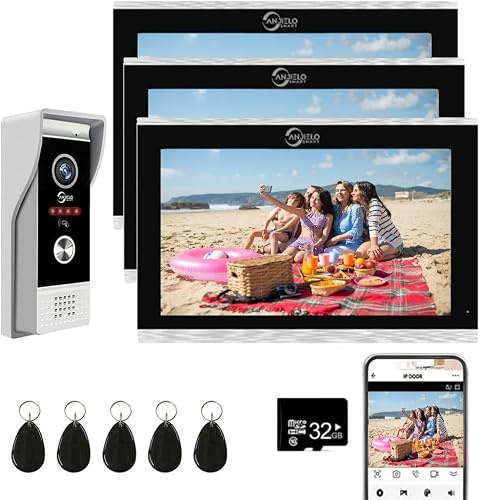 Tuya - Videocitofono con schermo touch screen da 10 pollici, video 1080p, sistema di videocitofono intelligente cablato, supporto per appartamenti, ville e case (campanello + 3 monitor)