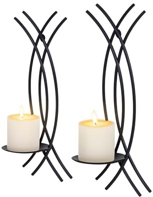 Vsosfiza Schwarze Wandlampe (2er-Set) – Metall Kerzenhalter, Moderne Wanddekoration für Wohnzimmer & Farmhouse, wandmontierter Kronleuchter mit Linien, antikes Gothic-Deko