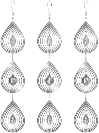 OFFO 3D Windspiel Edelstahl Taubenabwehr, Eflektierende Vogelabwehr Tropfenform, Windspiele Metall für Draußen Hängend, Effektive Vogelabwehr für Balkon, Garten, Gegen Vögel und Tauben, 9 Stück