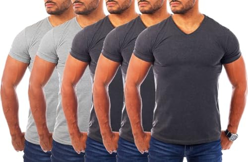 Young & Rich Herren Uni T-Shirt mit V-Ausschnitt Basic V-Neck Tee mit Stretchanteilen einfarbig Slim fit 1700