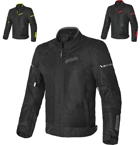 MAXIMO-MOTO SHUA Gravity Mesh Summer Motorcycle Jacket – CE Class A Armoured Motorbike Riding Jacket for Men – Breathable Lightweight Textile Body Armour (UK, Alpha, XL, Regular, Regular, Black/Grey)