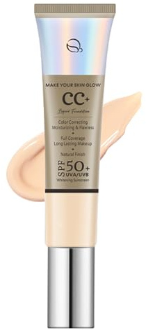 CC Creme mit LSF 50+, Color Correcting Getönte Tagescreme, Feuchtigkeits & Wasserfest Cushion Foundation, Atmungsaktives & Leichtgewicht CC Cream, Langlebig Tinted Moisturiser, Gleichmäßige Hautton