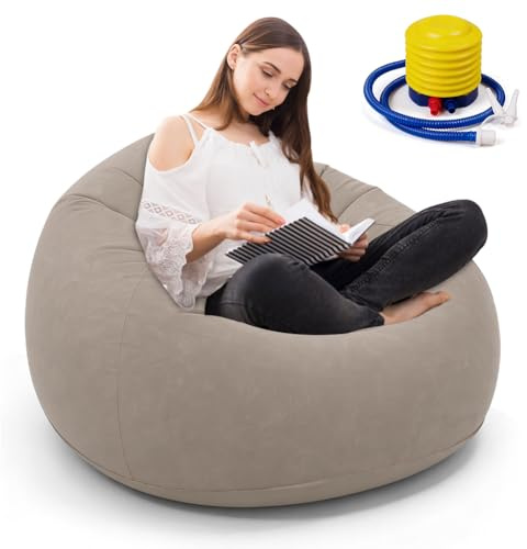 Fouvin Aufblasbares Sofa PVC, Sitzsack Einzelsitz Loungesessel, Faltbarer Outdoor Sitzsack Sessel, Ergonomischer Kugelsessel, Leicht & Tragbar für Camping, Garten, Balkon, Wohnzimmer (Braun)