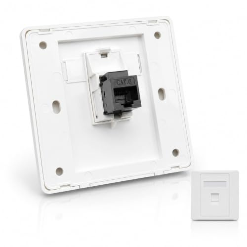 Eltichorix Prise Réseau RJ45 CAT6 Murale, Plaque Frontale Ethernet 1 Port, Prise Ethernet Gigabit Blanche, Prise RJ45 Murale pour Installation de Câble Ethernet, Salon Chambre Bureau