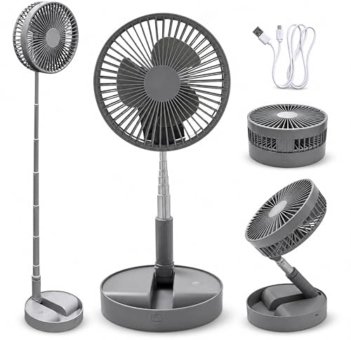 ALAYSTAR Extendable Rechargeable Cordless Cooling Fan – 7.5 Foldable Desk & Standing Fan with 4 Speeds, LED Display, USB Output Port, Up to 100cm Height, Quiet Portable Fan for Home Office Bedroom