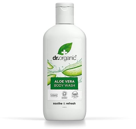Dr Organic Aloe Vera Body Wash, Shower Gel, Natural, Vegan, Cruelty-Free, Paraben & SLS-Free, Recyclable & Recycled Ocean Bound Plastic, Certified Organic, 250ml, Packaging may vary
