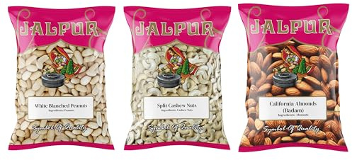 Jalpur Millers Nuts Combo Pack - White Blanced Peanuts - Split Cashhew Nut - Almonds 1kg (3 Pack)