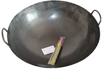 Asia Art Factory AAF Nommel ® Wok Ölwanne ca. 55 54 cm Durchmesser mit 2 Griffen/Henkeln mit rundem Boden für Gas, Gastronomie