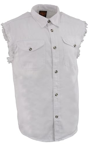 Milwaukee Leather DM4006 Men's White Lightweight Sleeveless Denim Shirt