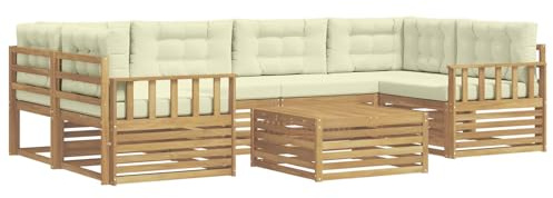 vidaXL Outdoor-Sofagarnitur mit Kissen 7 pcs Weiß und Creme Polyester, Gemütliches Outdoor-Set, modernes Lounge-Möbel, Garten-Sofa, tolle Terrassen-Sitzgelegenheit
