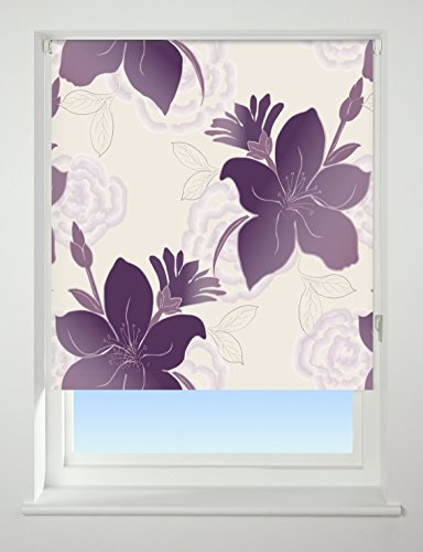 UNIVERSAL Lily Patterned Thermal Blackout Roller Blind, Purple, W180cm