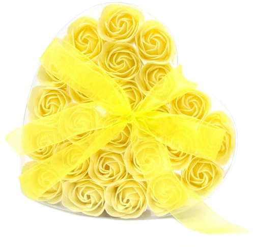 Set of 24 Soap Flower Heart Box - Yellow Roses