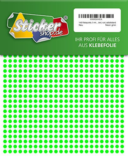 1440 Klebepunkte, 5 mm, Neon grün, aus PVC Folie, Markierungspunkte, Punkt, Vinyl, leuchtend, rund, selbstklebend