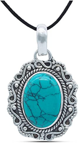 mantraroma Kettenanhänger 925 Silber Türkis Edelstein Kettenanhänger Damen Sterling Silber Halskette Anhänger Geschenk (MAH-106-15)