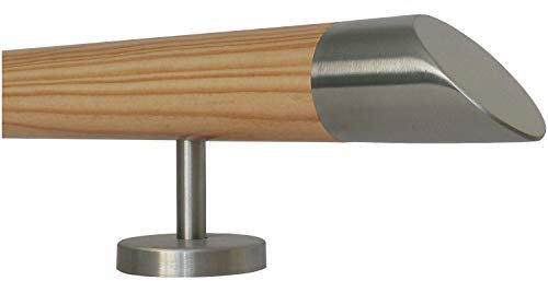 Lärche Handlauf Treppen Geländer Handläufer 30-500 cm aus einem Stück mit Halter Stützen Träger und bearbeiteten Enden 60 mit 2 Halter schräges Edelstahlendstück