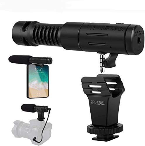 SZMDLX Video Microphone Phone Microphone, Super-Cardioid Condenser On-Camera Microphone with Earphone Monitor Hole, 3.5mm Jack for Android Smartphones, Canon, Nikon DSLR Cameras and Camcorders