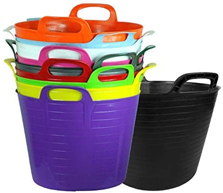 40L 40 Litre Large Robust Flexi Tubs - Set of 3 - Mixed Assorted Colours Randomly Picked - Multi Purpose Flexible Rubber Storage Container Buckets