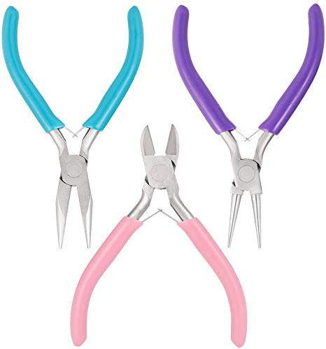 Hugttt 3Pcs Jewelry Pliers Jewelry Making Pliers Tools with Needle Nose Pliers/Chain Nose Pliers, Round Nose Pliers and Wire Cutter for Jewelry Beading Repair Making Supplies