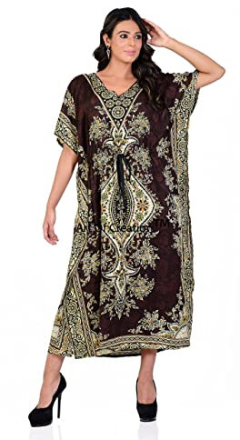 Art of Creation Women's Kaftan Dress Maxi Long Dress Night Gown Caftans Dresses 3/4 Sleeve Top Nightdress Plus Size Kaftans House Dresses
