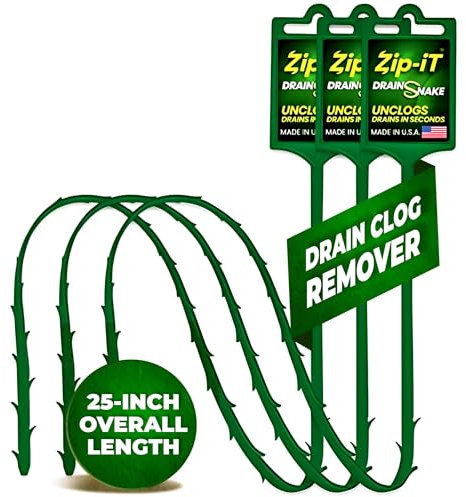 Zip-It Haarverstopfungsentfernung, 63,5 cm Gesamtlänge, Abflussschlangenreiniger (3er-Pack), entfernen Sie Ihr Waschbecken, Dusche und Badewanne in Sekunden – ungiftig, hergestellt in den USA