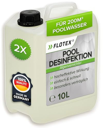 Flotex® Pooldesinfektion 2x10L - Flüssiges Algizid für Pool I Pool Algenvernichter mit Klareffekt | Algenvernichter Pool | Desinfizierendes Reinigungsmittel gegen Algen