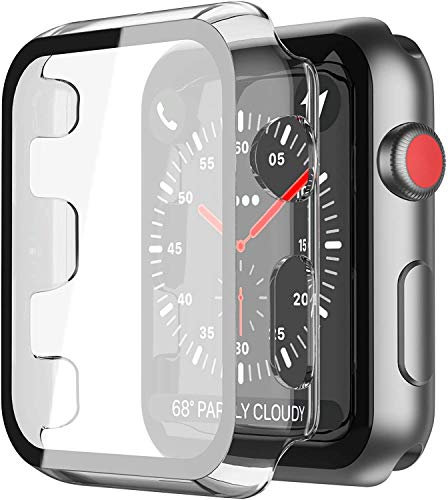 Yolin Confezione da 2 custodie protettive rigide con protezione dello schermo in vetro temperato compatibile Apple Watch Series 3 38 mm, cover ultra sottile per iwatch 38 mm (2 trasparenti)