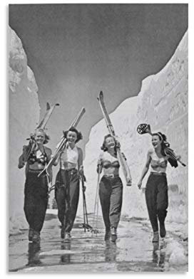 Fotoposter Ski-Welt im Vintage-Stil, Babes, Sonne, Schnee und Skifahren, 1940er Jahre, Ski-Poster, Lodge-Dekor, Wandkunst, Posterdruck, Leinwand, Malerei, Kunstwerke, moderne Dekoration, Poster,