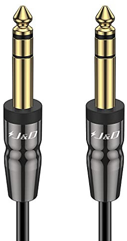 J&D Cable de Instrumento TRS de 1/4 Pulgada, Carcasa de Cobre Chapado en Oro de 6,35 mm TRS Macho de 1/4 Pulgada a Cable Estéreo Macho TRS de 6,35 mm 1/4 Pulgada, 1.8 Meter