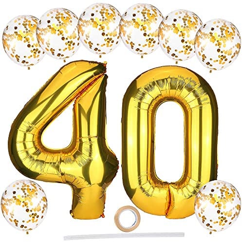 Luftballons Geburtstagsdeko Gold,40 Zoll XXL Riesen Folienballon Zahlen Luftballon 40 mit Gold Konfetti Luftballons/Band,Gold Folienballons Ballons Set für Männer Frauen 40. Jubiläum Geburtstag Deko