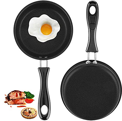 FCQLFYF 2 Stück Mini Bratpfanne,Mini Blini Pfanne,Bratpfannenset,Für Alle Herdarten Inkl Induktion,Genieteter Griff,Spülmaschinenfest(12CM,Schwarz)